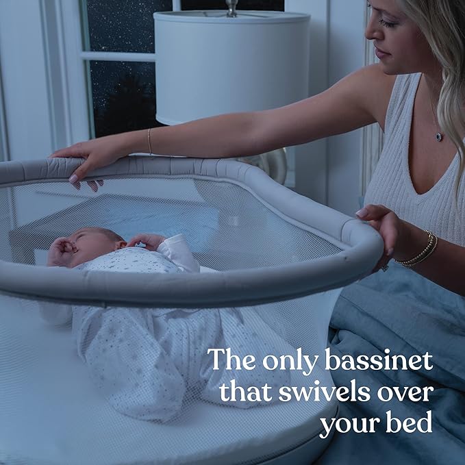 HALO BassiNest Soothing Swivel Sleeper 3.0S – Over-Bed Baby Bassinet with 360 Rotation, Adjustable Height, Breathable Mesh, Calm Sounds & Vibrations, Safe Close Sleeping, Lowering Wall for Easy Access-Ruum Studio Home