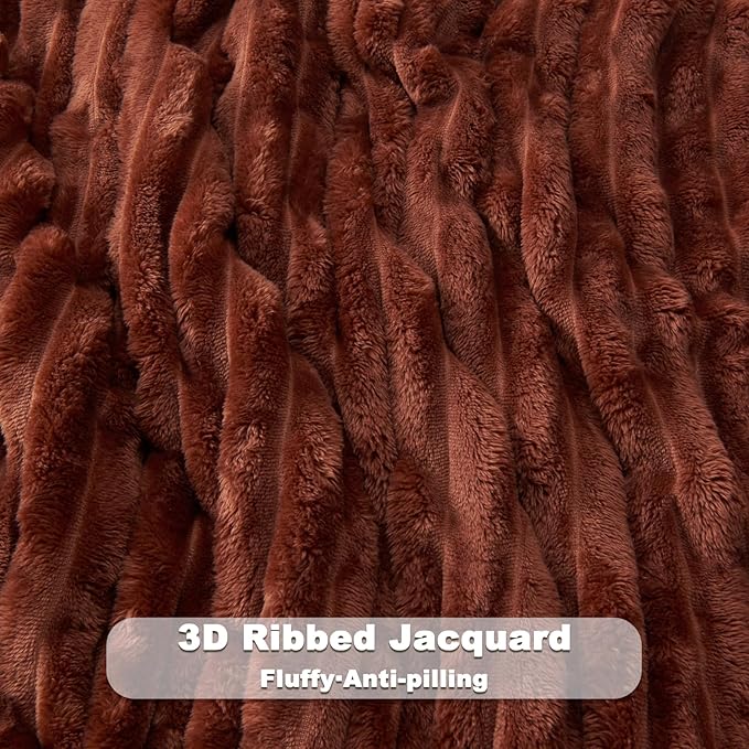 NEWCOSPLAY Super Soft King Blanket Coffee Premium Silky Flannel Fleece 3D Ribbed Jacquard Lightweight Bed Blanket All Season Use (Coffee Ribbed, King(90"x110"))-Ruum Studio Home