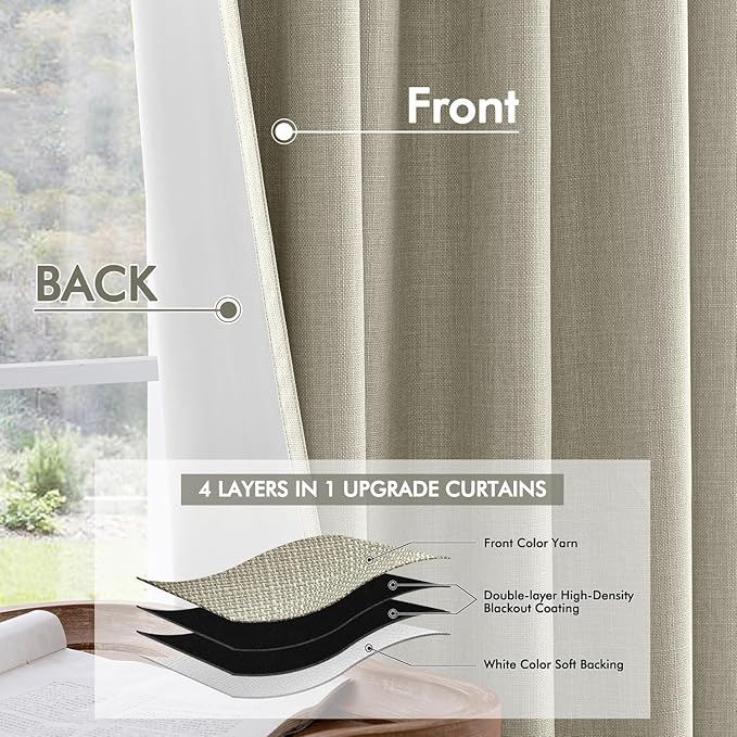 MIULEE 100% Blackout Curtains 120 Inch Long 2 Panels Set for Bedroom, Thick Luxury Faux Linen Black Out Curtain Room Darkening Back Tab Pleat Window Textured Drapes with Hooks for Living Room, Oatmeal-Ruum Studio Home