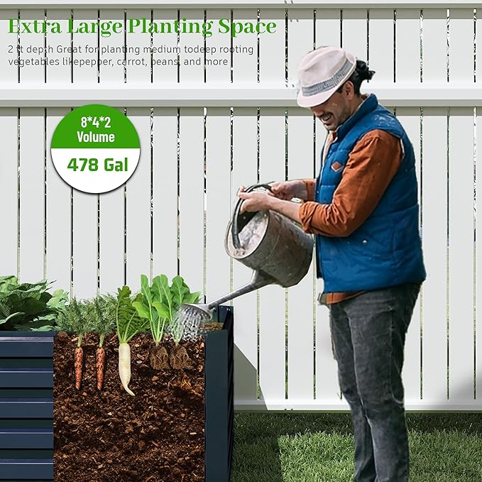8x4x2 ft Outdoor Raised Garden Bed, Large Metal Planter Raised Beds, Planters for Outdoor Plants for Vegetables, Flowers, Herbs, Fruits, and Succulents.(4 Pcs,Blue)-Ruum Studio Home
