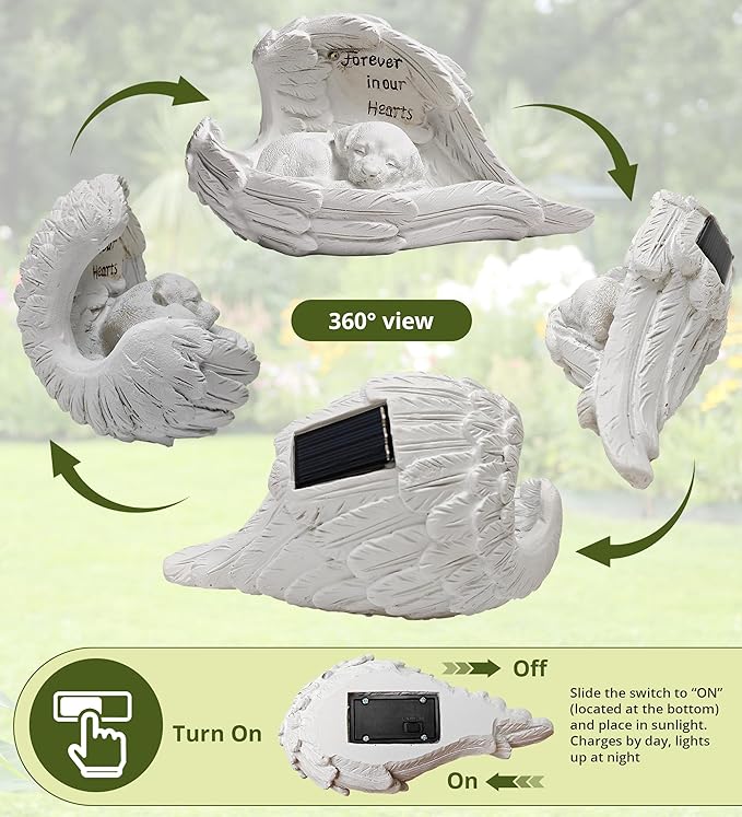 Pet Dog Solar Garden Memorial Statue – Outdoor Resin Angel Puppy with Solar Light, Guardian Angel Dog Memorial Gift for Patio, Lawn, Yard, or Garden Decor-Ruum Studio Home