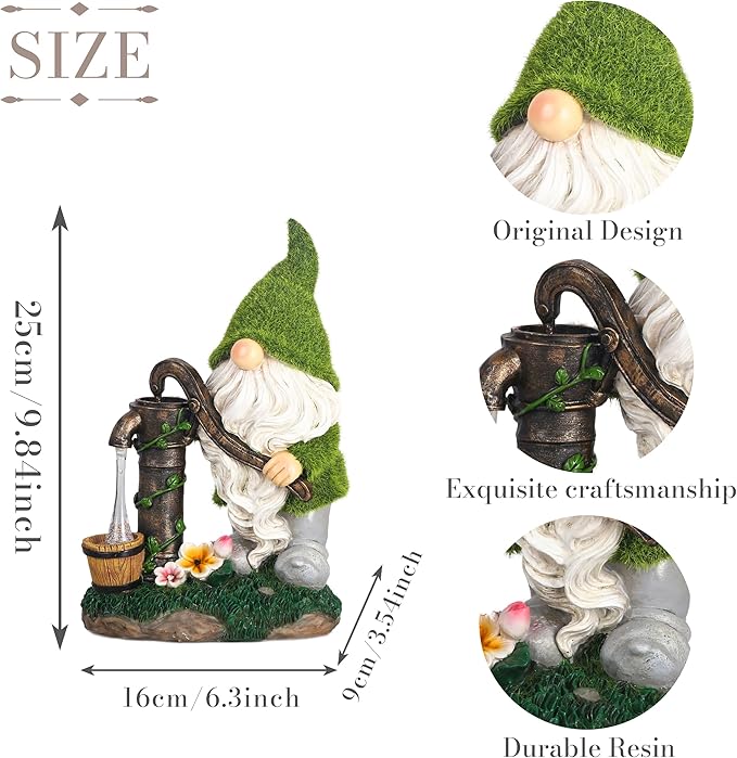 TERESA'S COLLECTIONS Garden Gnomes Decor with Solar Lights, Fathers Gifts, Green Outdoor Resin Decorations for Porch Patio, Gnome Ornaments for Dad and Mom，9"-Ruum Studio Home
