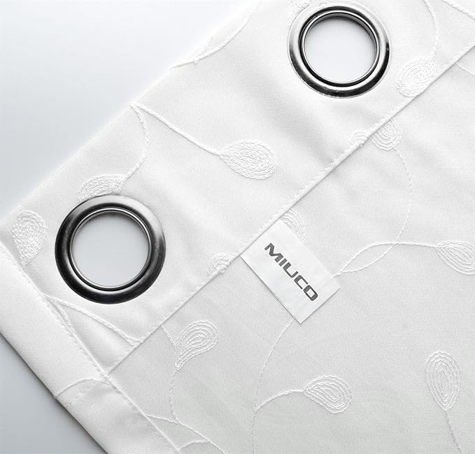 MIUCO Floral Embroidered Semi Sheer Curtains Faux Linen Grommet Window Curtains for Bedroom Living Room 84 Inches Long 2 Panels, Pure White-Ruum Studio Home