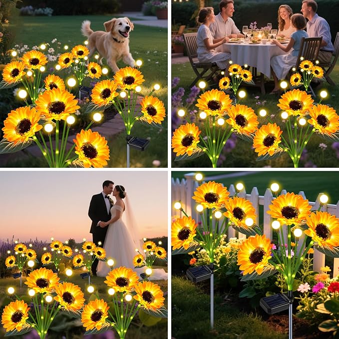 TEDOF Solar Sunflowers & Firefly Lights Solar Outdoor Waterproof - All Weather Sway Lights for Gardens Gifts for Women,Sunflower Decorations for Patio Yard Lawn-Ruum Studio Home