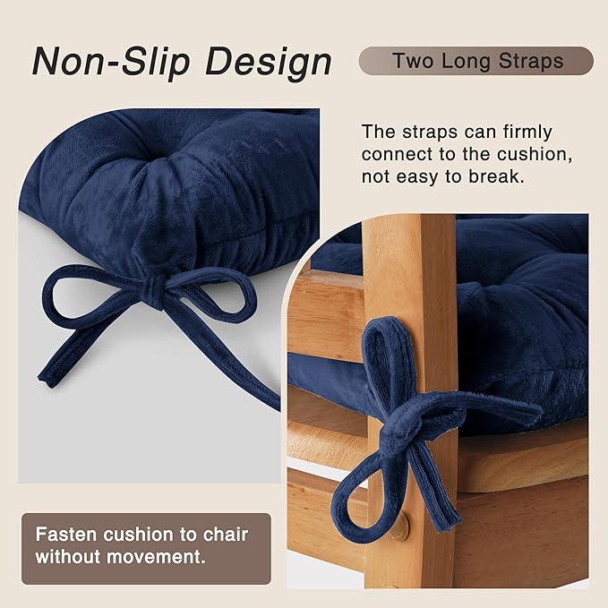 OVOV Chair Cushions for Dining Chairs Set of 6 Tufted Indoor Chair Pads with Ties Soft Square Seat Cushions for Kitchen Chairs 15.5"x15.5",Navy-Ruum Studio Home