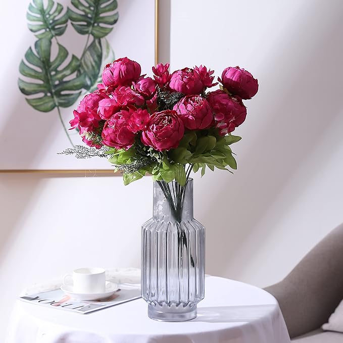 Duovlo Springs Flowers Artificial Silk Peony Bouquets Wedding Home Decoration,Pack of 1 (Spring Hot Pink)-Ruum Studio Home