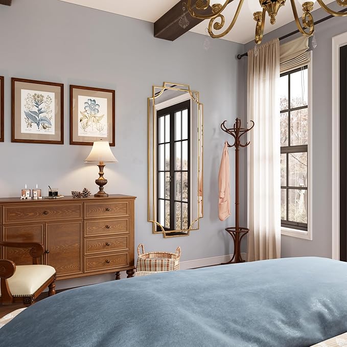 Kelly Miller Gold Full Length Mirror for Wall, 24" x58” Full Body Mirror Decorative Beveled Home Decor for Living Room Bedroom Bathroom Entryway Hallway Dressing Room-Ruum Studio Home