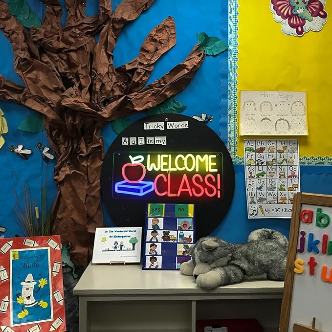 Welcome Class Neon Sign Student Classroom Neon Lights Apple Book LED Signs for Wall Colorful Back to School Wall Art Neon Light Up Signs for Classroom School Opens Party Decorations-Ruum Studio Home