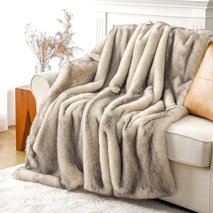 BATTILO HOME Luxury Fluffy Faux Fur Throw Blanket, Cozy Warm Fur Blanket for Couch Sofa, Plush Fuzzy Fur Throws with Long Pile & Brushed Tips, 60"x80"-Ruum Studio Home