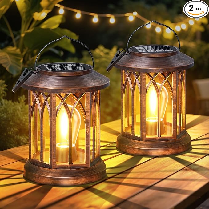 WdtPro Solar Lanterns Outdoor Hanging 2 Pack, Upgraded Bright Solar Lantern Lights Outdoor Waterproof, Solar Powered Lantern Over 12Hrs Hanging Lights for Outside Garden Yard Patio Decor (Copper)-Ruum Studio Home