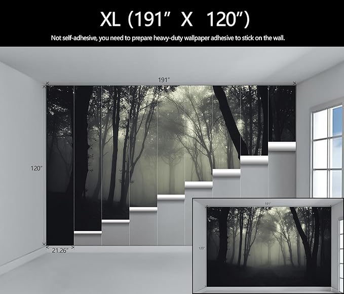 Foggy Black Forest Wallpaper Bedroom Dark Woodland Trees Wall Mural Living Room (Not Peel and Stick)-Ruum Studio Home