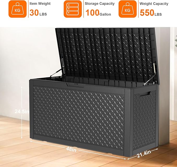 Vixzen 100 Gallon Waterproof Deck Box – Outdoor Storage Organizer for Patio & Garden,Black Pattern-Ruum Studio Home