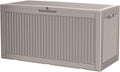 100 Gallon Storage Box, Waterproof Resin Deck Box with Hydraulic Piston Design, Lockable Storage Bench for Package Delivery, Storage Bin for Patio Cushions, Garden Tools, Grey-Ruum Studio Home