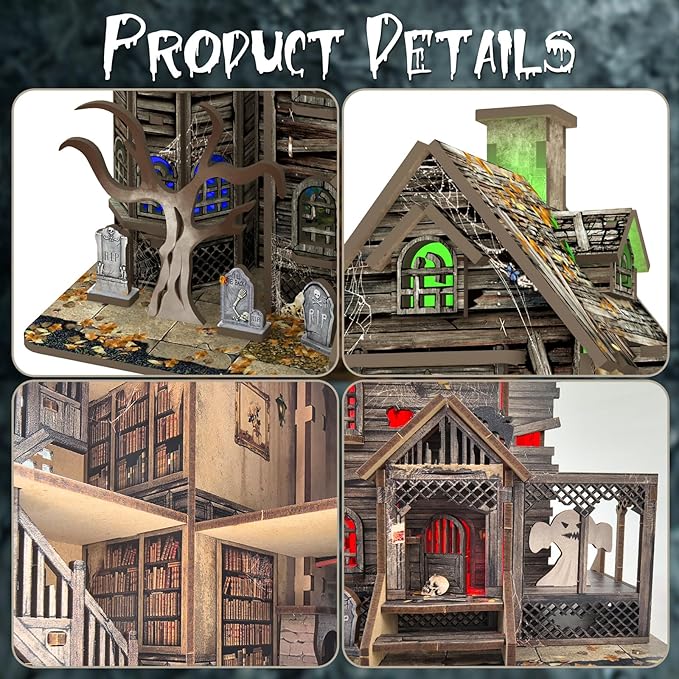 DIY Mini House Kit, Miniature Haunted House Kits with LED Accessories Furniture, 3D Wooden Puzzles for Adults, Dollhouse Craft Gifts for Girls, Boys, Teens-Ruum Studio Home