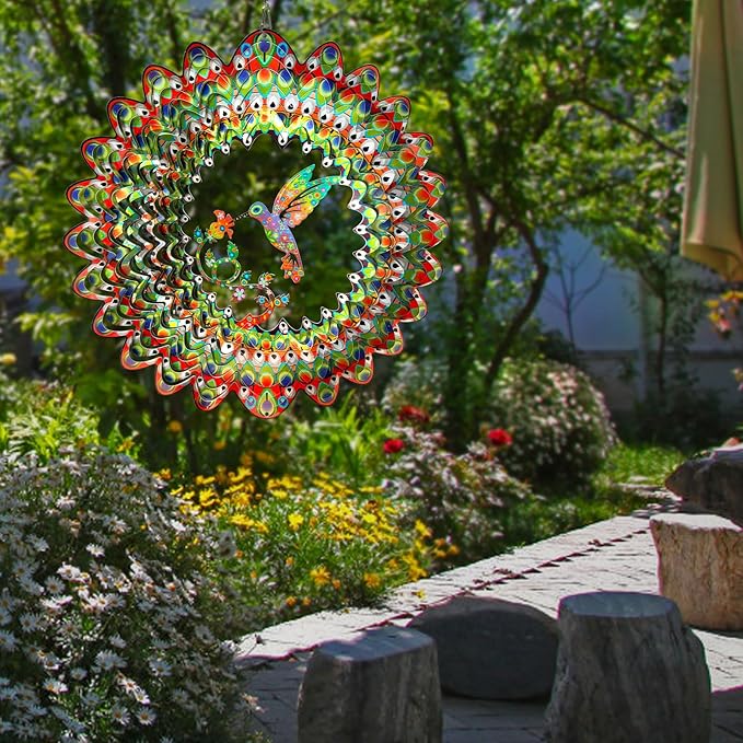 Hummingbird Wind Spinner for Yard and Garden,12in 3D Wind Spinner Hummingbird Gift for Women/Mother/Father/Men,Hanging Bird Wind Catchers Kinetic Yard Art Ornaments Outdoor Wind Sculptures-Ruum Studio Home