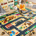 Kids 6x9 Ft Construction Site Play Rug, Baby Play Mat, Tufted Wool & Rubber, Non-Slip, Stain & Fade Resistant, Machine Washable, Rustic Cartoon Construction Site Pattern-Ruum Studio Home