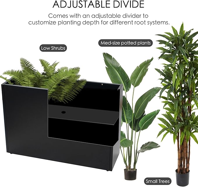 Kozyard 36" x 12" x 24" Metal Rectangular Planter Box Steel Long Box Planter Black Powder Coated Steel Plant Pot All-Weather Use with Partition Panel for Indoor Outdoor for Trees, Plants Flowers-Ruum Studio Home