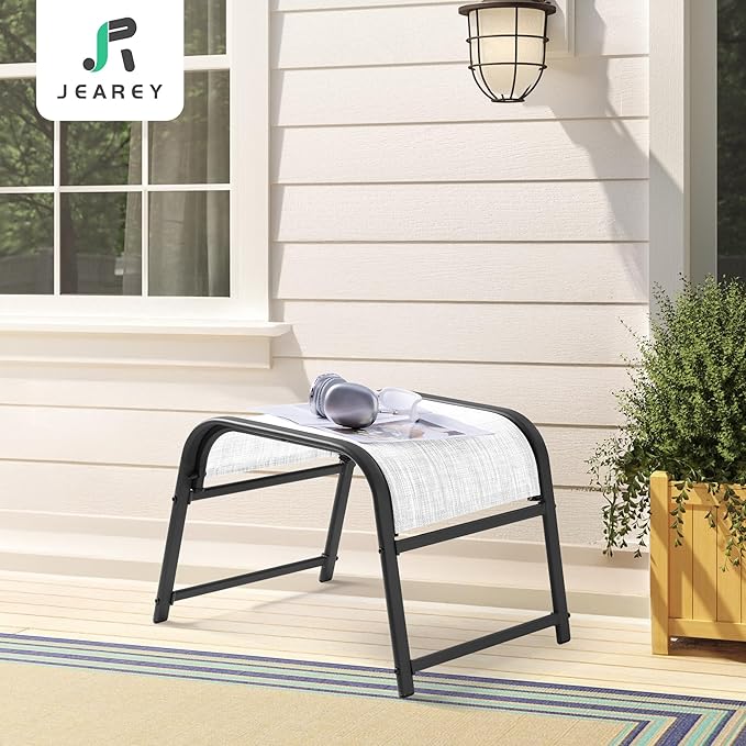 JEAREY All-Weather Outdoor Footstools Patio Ottoman Footrest Set of 2, Ergonomically Designed for Garden, Deck, Yard & Poolside - White-Ruum Studio Home