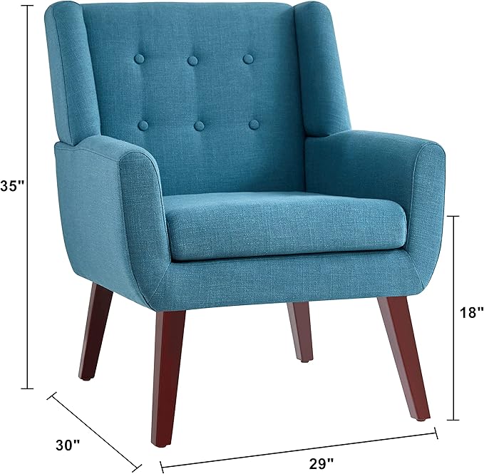 HUIMO Button-Tufted Accent Chairs Set of 2,Upholstered Reading Living Room Chair,Mid Century Modern Chair with Linen Fabric, Club Chair,Comfy Arm Chairs for Living Room,Bedroom,Lake Blue-Ruum Studio Home