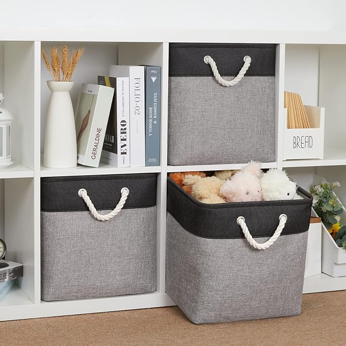 Bidtakay Fabric Cube Storage Bins for Organizing 13x13 Large Storage Baskets Decorative Storage Bins for Home Storage Set of 3 Shelf Organizer Bins for Toy Storage (Black&grey)-Ruum Studio Home
