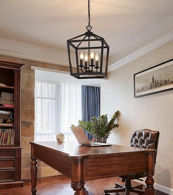 AMZASA Farmhouse Rustic Black Lantern Chandelier Hanging Light Fixture 4-Lights for Kitchen Island Dining Room Hallway Entryway Foyer UL Listed-Ruum Studio Home