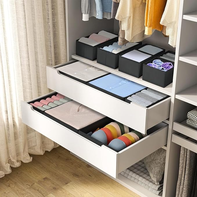DIMJ Drawer Organizer 15 Pack - Foldable Baby Organizers and Storage & Dresser Organizer for Nursery, Bedroom, Closet - Nursery Organization Dresser Dividers for underwear, Sock,Bra, Belt, Tie，Black-Ruum Studio Home