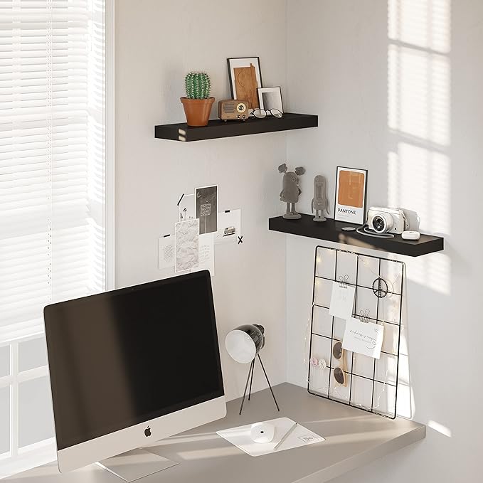 BAMEOS Floating Shelf,Wall Shelf,Decor Wall Mounted Shelves,Hanging Shelf Set L24xW6 for Bathroom Kitchen Living,Kitchen,Room Bedroom Storage,Black-Ruum Studio Home