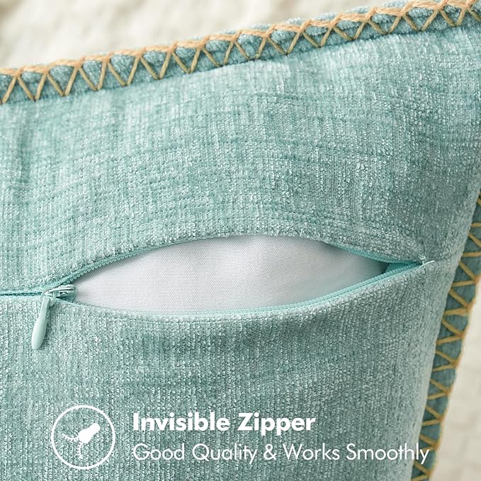 MIULEE Pack of 2 Couch Throw Pillow Covers 18x18 Inch Coastal Aqua Blue Farmhouse Decorative Pillow Covers with Stitched Edge Soft Chenille Solid Dyed Spring Pillow Covers for Sofa Bed Living Room-Ruum Studio Home