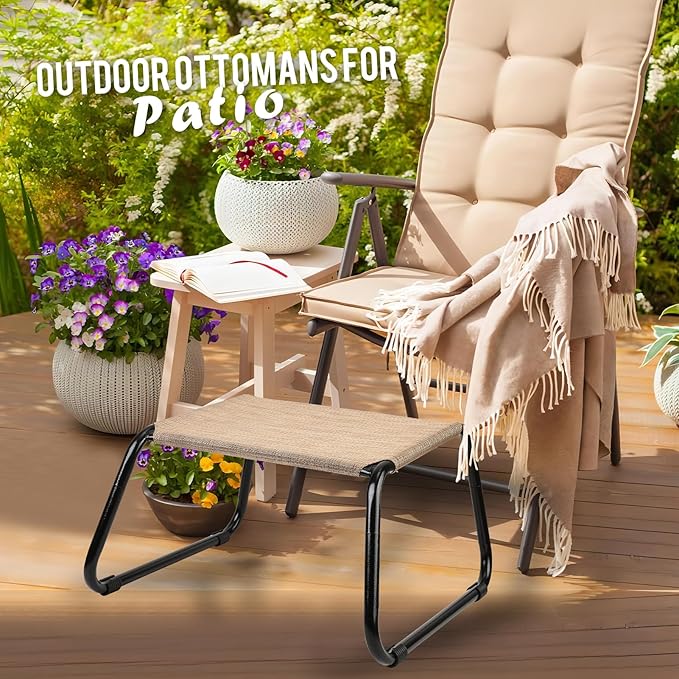 Outdoor Footstools for Patio,Backyard Patio Furniture Metal Frame Small Seat All Weather Footrest for Couch Patio Chairs 2 Pieces Beige-Ruum Studio Home