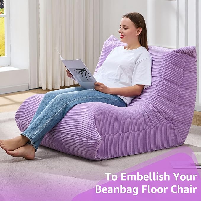 Bean Bag Chairs for Adults Giant Bean Bag Chair Memory Foam BeanBag Chair Big Bean Bag Sofa with Filler Faux Fur Fireside Beanbags Lazy Sofa for Living Room Bedroom Dorm Office (Purple Corduroy)-Ruum Studio Home