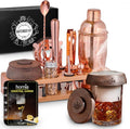Bartender Kit with Whiskey Smoker - 13 pcs, Bamboo Stand - Bar Set with Cocktail Shaker, Bartending Kit with Essential Bar Accessory Tools, Wood Chips, Pink Gold-Ruum Studio Home