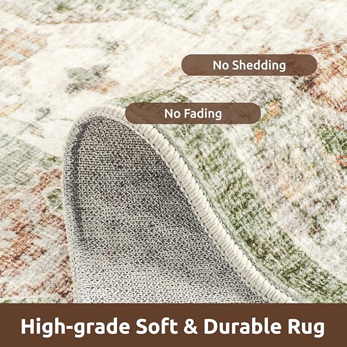 AMOAMI-6FT Round Rug-Rugs for Living Room-Vintage Soft Olive Green Rugs for Bedroom-Non Slip Circle Rug-Machine Washable Rug for Dining Room Living Room Bedroom Office Under Table-Ruum Studio Home
