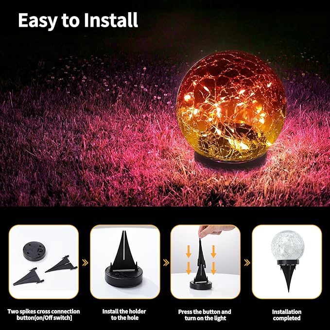 Solar Globe Lights Outdoor Waterproof - Cracked Glass Ball Lights for Garden, Patio, Yard, Lawn and Backyard Decor - Decorative Orbs for Outside-Ruum Studio Home