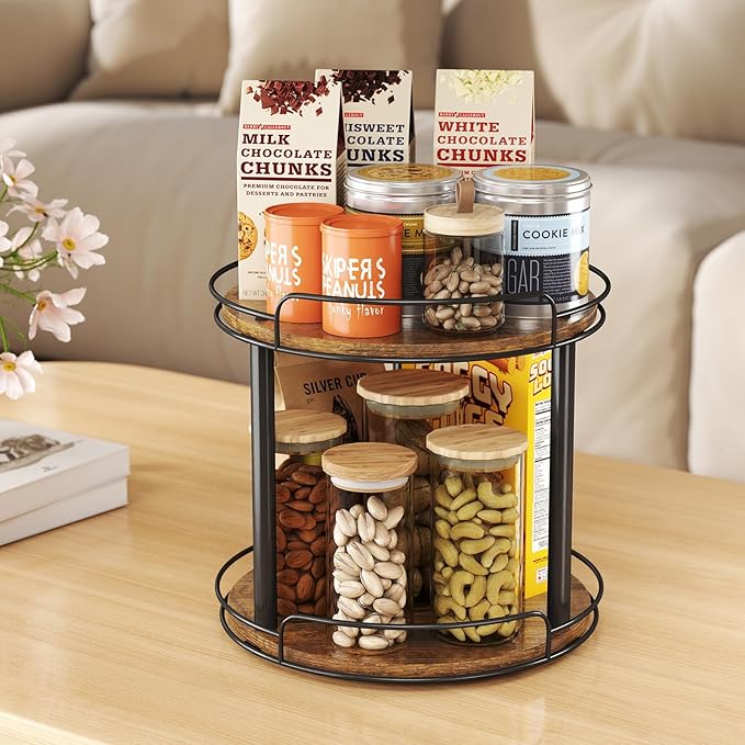 LAMU 12.2'' Wood Lazy Susan Turntable Organizer for Cabinet, 2 Tier Lazy Susan Spice Rack Organizer for Kitchen, Table Top, Countertop, Pantry, Bathroom-Ruum Studio Home