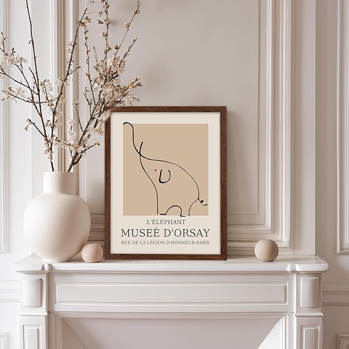 Poster Master Vintage Poster - Retro Minimalist Print - Gift for Artist, Housewarming - Elephant, Line Drawing, Sketch, Abstract - Wall Decor for Living Room, Bedroom, 8x10 Brown Framed-Ruum Studio Home