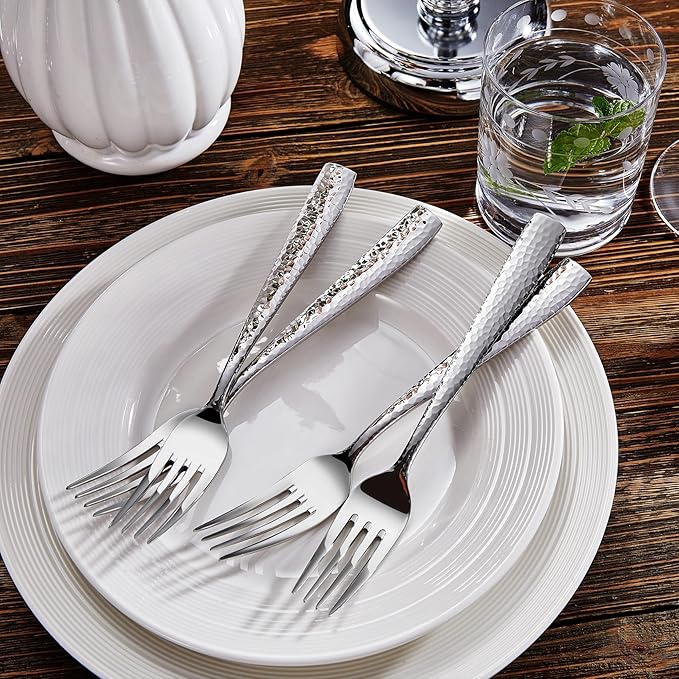 KEAWELL Premium 20/45/65 Piece Louis Hammered Silverware Set with Squared Edge, 18/10 Stainless Steel, Service for 4/8/12, Fine Flatware Set, Dishwasher Safe (45)-Ruum Studio Home