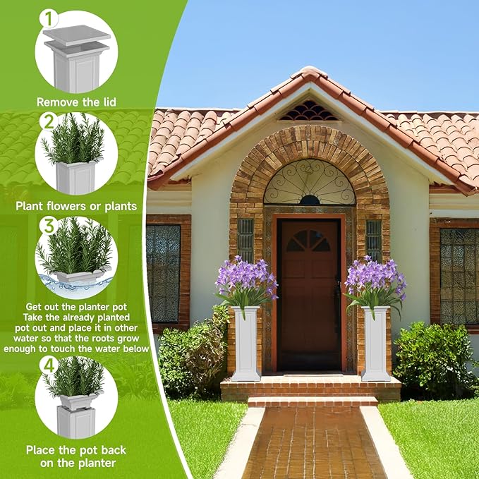 EFU 36'' Tall Planters Outdoor Set of 2 Resin Planter,Modern Design Garden Bed, Built-in Drainage,for Patio Backyard Weddings Events Home Decor,Crack-Resistant,All-Weather Durability(Ashen)-Ruum Studio Home