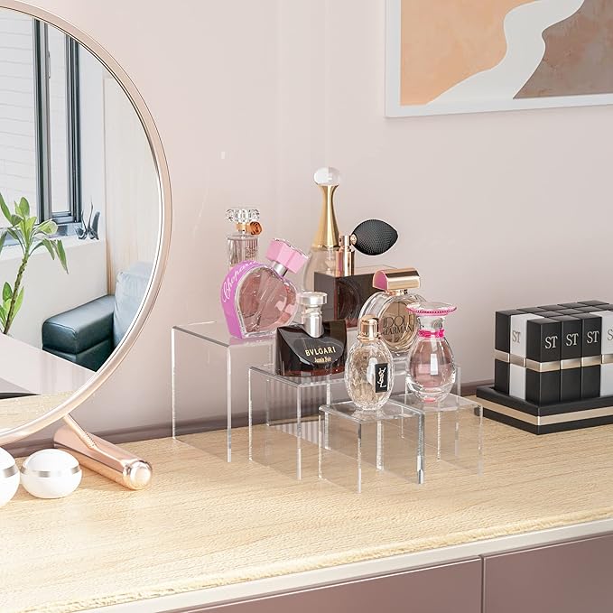Square Acrylic Shelf Risers 3pcs, Acrylic Dessert Table Display Set, Clear Acrylic Showcase Collectibles Display Shelf for Funko Pop, Cupcake, Toys, Watches, Table Decorations - 4''x5''x6''-Ruum Studio Home