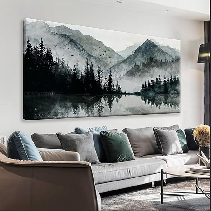 TAIJXAGSG Canvas Art Wall Decor Paintings Art Prints Modern Wall Art For Living Room Decorations Mountain Lake View Landscape Artwork Wall Bedroom Kitchen Office Home Wall Decor Artwork 24"×48"-Ruum Studio Home