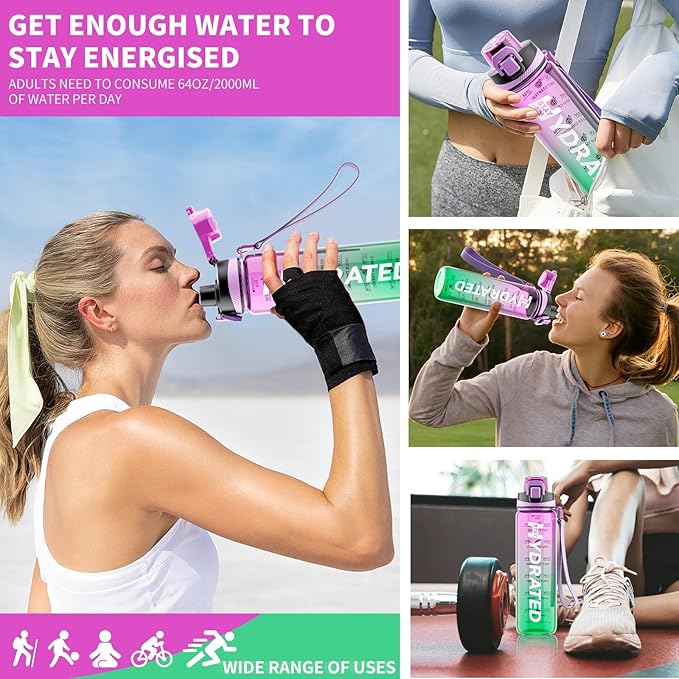 Water Bottle, 32 oz Motivational Water Bottles with Time Marker-Tritan & BPA Free, Sports Water Bottle with Time to Drink & Strap, Wide Mouth, Leakproof -Gift for Christmas Gym Fitness & Outdoor-Ruum Studio Home