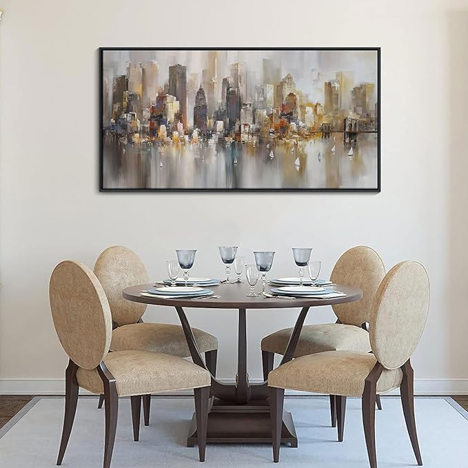 New York City Wall Art -Framed Modern Abstract Wall Art for Living Room, Office & Bedroom Cityscape & Paintings for Bedroom brooklyn bridge Pictures Wall Decor Chicago Artwork for Walls 24×48IN-Ruum Studio Home