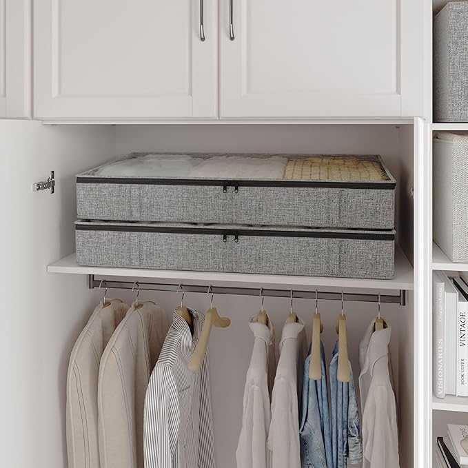 Gray Low Profile Under Bed Storage Containers 5 inches high, 33.8"x 17.7"x 5.1", Sturdy Underbed Shoe Storage Organizer, Foldable Fabric Under the Bed Storage Bins - Pack of 2-Ruum Studio Home