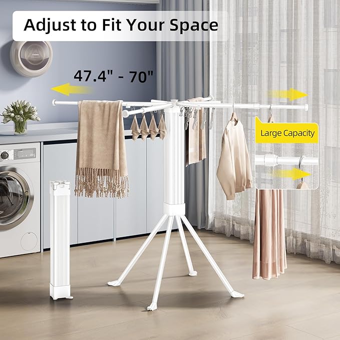 BIREN Clothes Drying Rack Foldable Extending Laundry Rack with 16 Clips Collapsible Clothing Rack Space-Saving Clothing Racks for Hanging Clothes, Indoor, Camping, Balcony, Outdoor-Ruum Studio Home