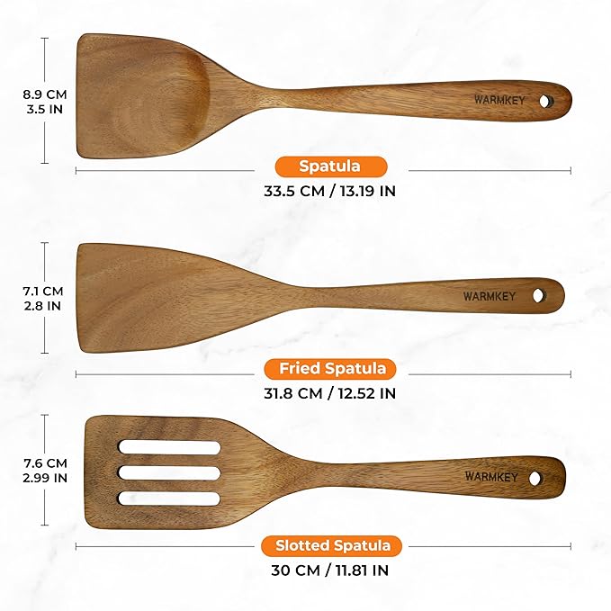 Acacia Wood Spatula Set of 3 - Natural Wooden Cooking Utensils for Nonstick Pans, Scratch-Proof & Heat Resistant, Sturdy & Lightweight Kitchen Tools with Hanging Holes-Ruum Studio Home