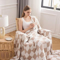 EMME Checkered Cotton Blanket Queen Size for Bed Soft Large Muslin Bed Blankets 80"x90" Lightweight Breathable Cooling All Season Gauze, Light Tan-Ruum Studio Home