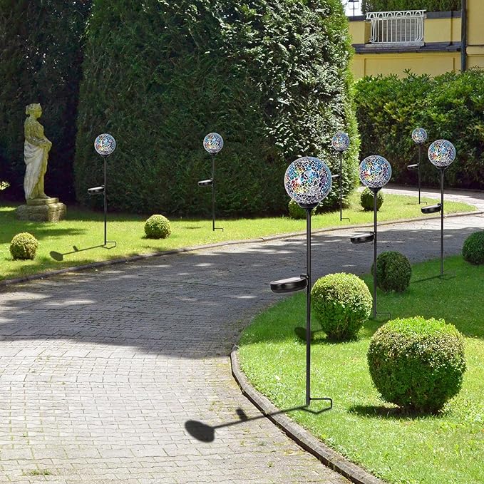 Solar Garden Lights Outdoor Decorative - Solar Gazing Ball Mosaic Garden Stakes Decorative Waterproof Outdoor Lights for Pathway Yard Lawn Decoration Multi-Ruum Studio Home
