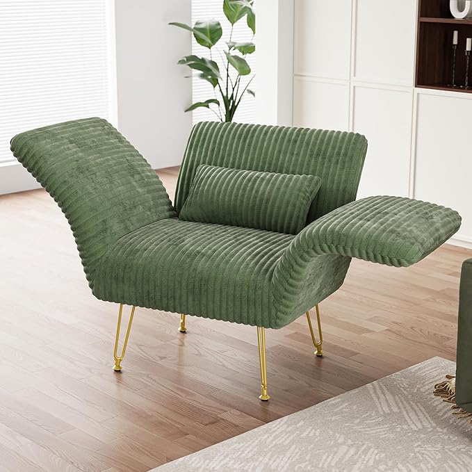 Txtin's Comfy Accent Chair Reading Chair for Bedroom Cozy Wing Arm Living Room Single Sofa Chair with Angle Adjustable Arms Green Corduroy Easy Assembly-Ruum Studio Home