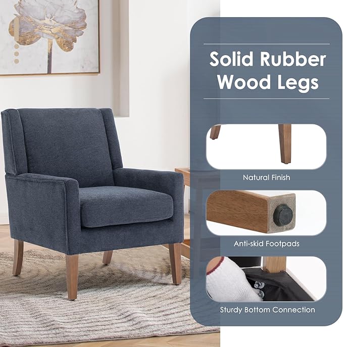 COLAMY Modern Wingback Living Room Chair Set of 2, Upholstered Fabric Accent Armchair, Single Sofa Chair with Lounge Seat and Wood Legs for Bedroom/Office/Reading Spaces, Blue-Ruum Studio Home
