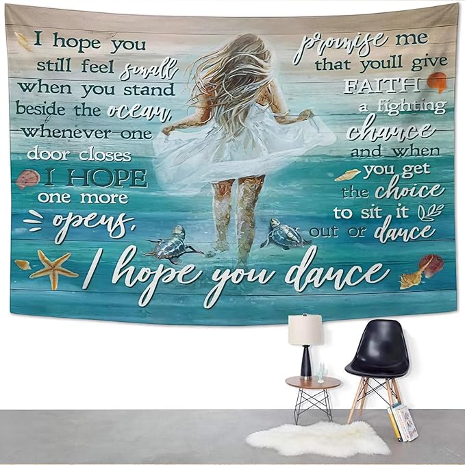 Coastal Beach Tapestry I Hope You Dance Tapestry Wall Hanging for Bedroom Sea Turtle Tapestries Aesthetic Wall Decor for Home Dorm Living Room 60"x90"-Ruum Studio Home