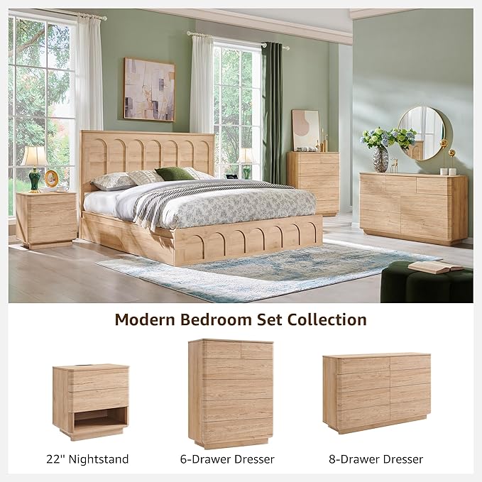 Nightstand with Charging Station, 22" Push-to-Open Bedside Table with 2 Storage Drawers, Large Modern End Table for Bedroom,Living Room,Natural Oak-Ruum Studio Home